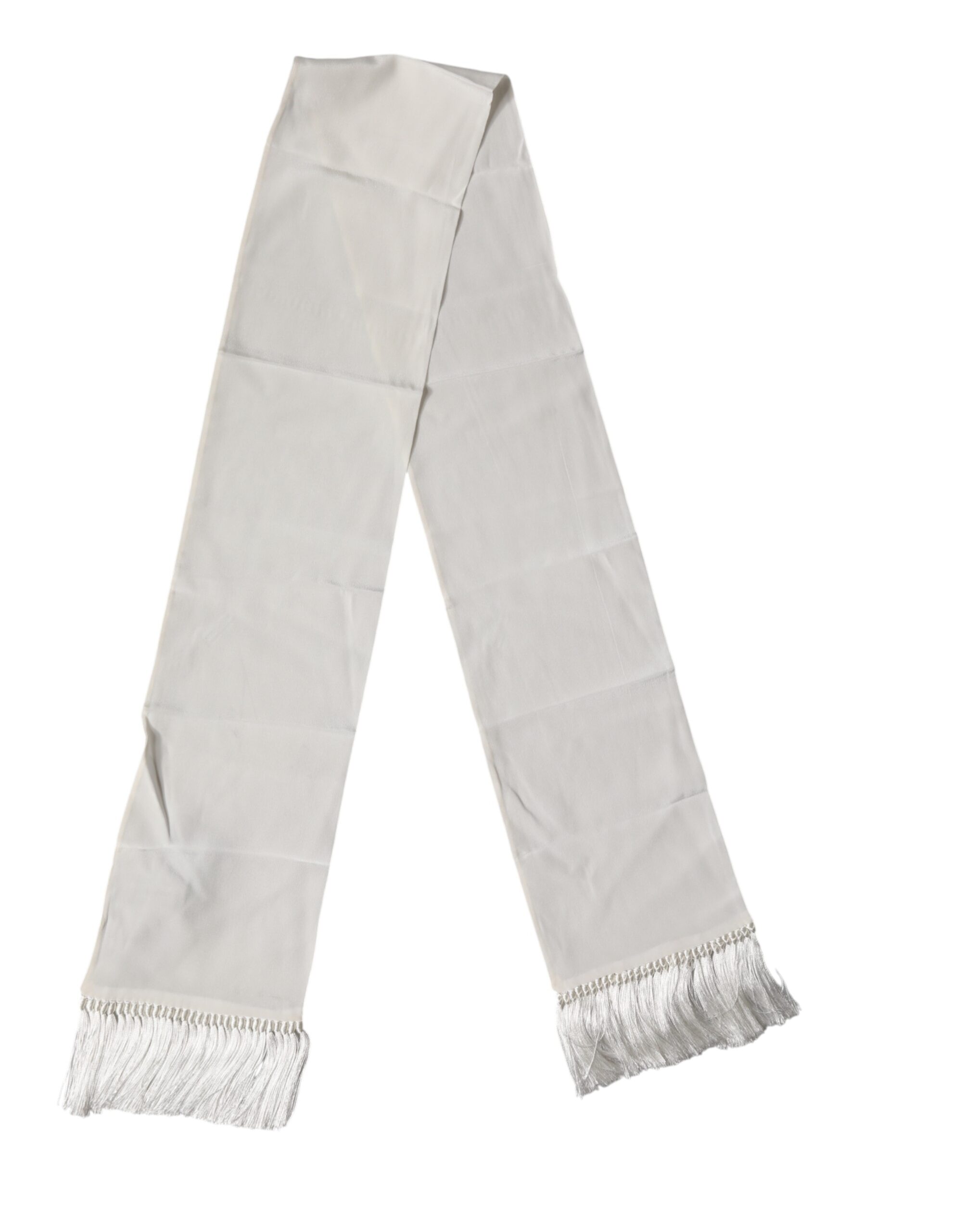 White Silk Fringes Neck Wrap Foulard Scarf