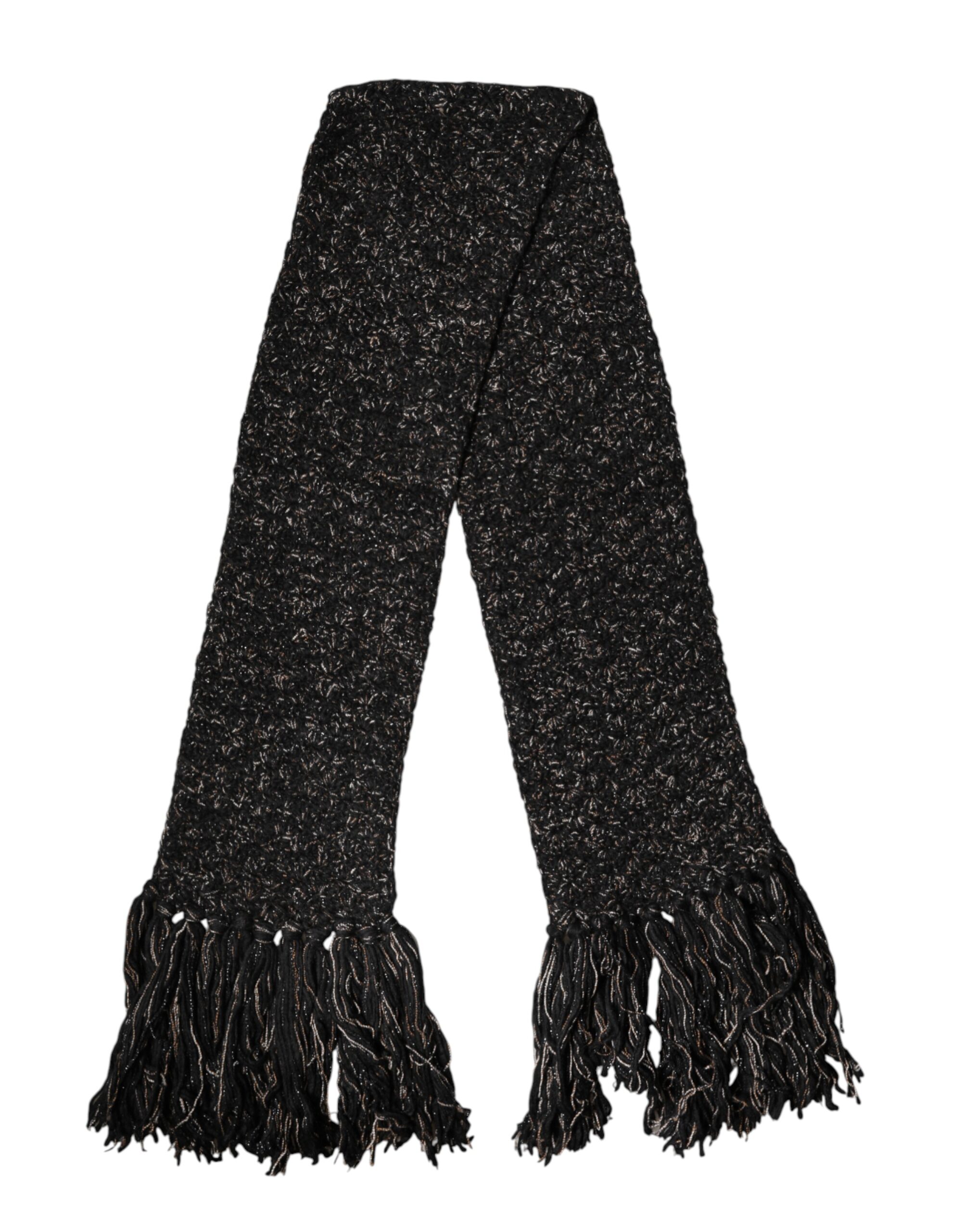 Black Wool Fringes Neck Wrap Foulard Scarf