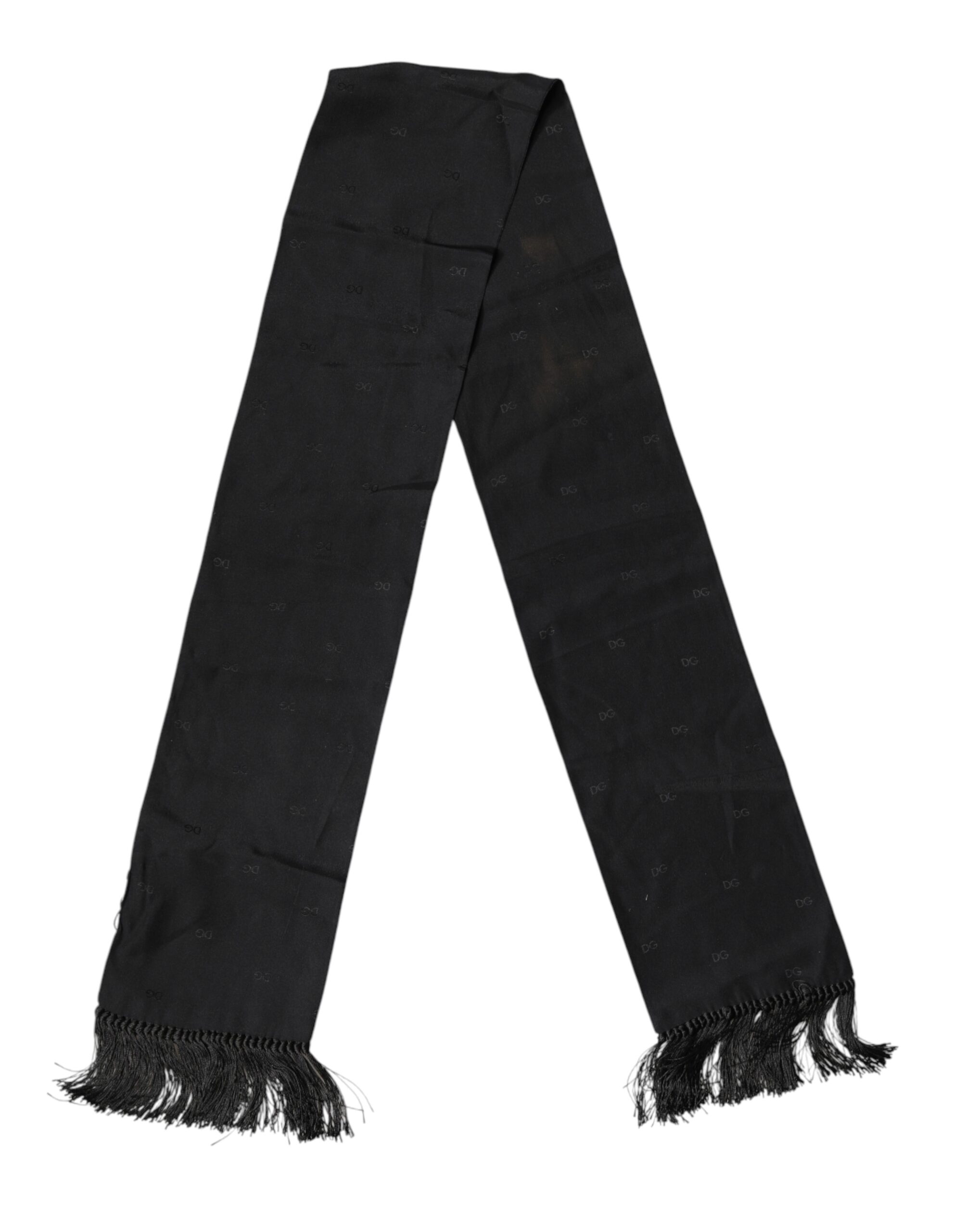 Black Logo Silk Fringes Neck Foulard Scarf