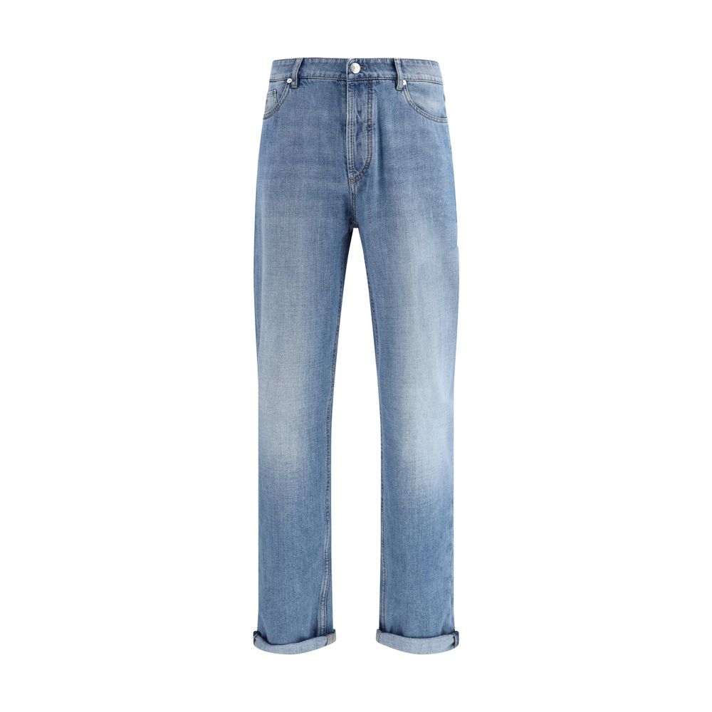 Blue Cotton Straight-Leg Jeans