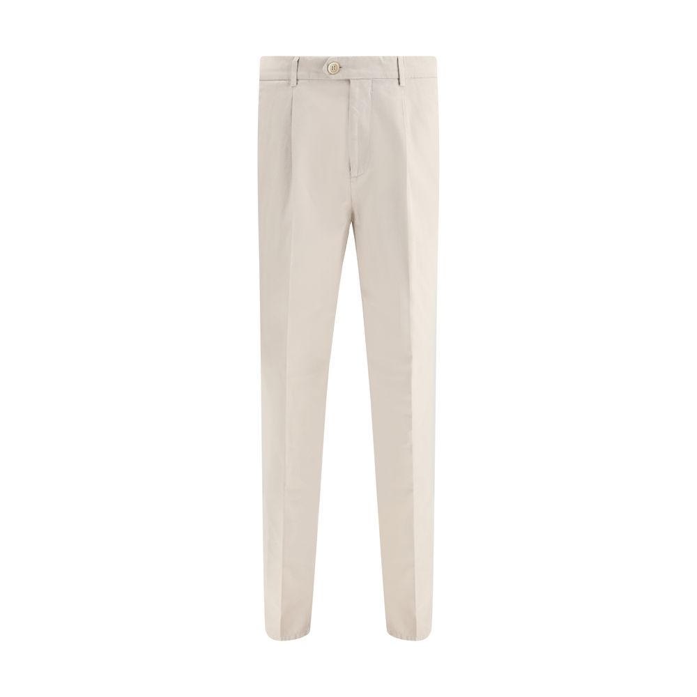 Beige Cotton Casual Pants