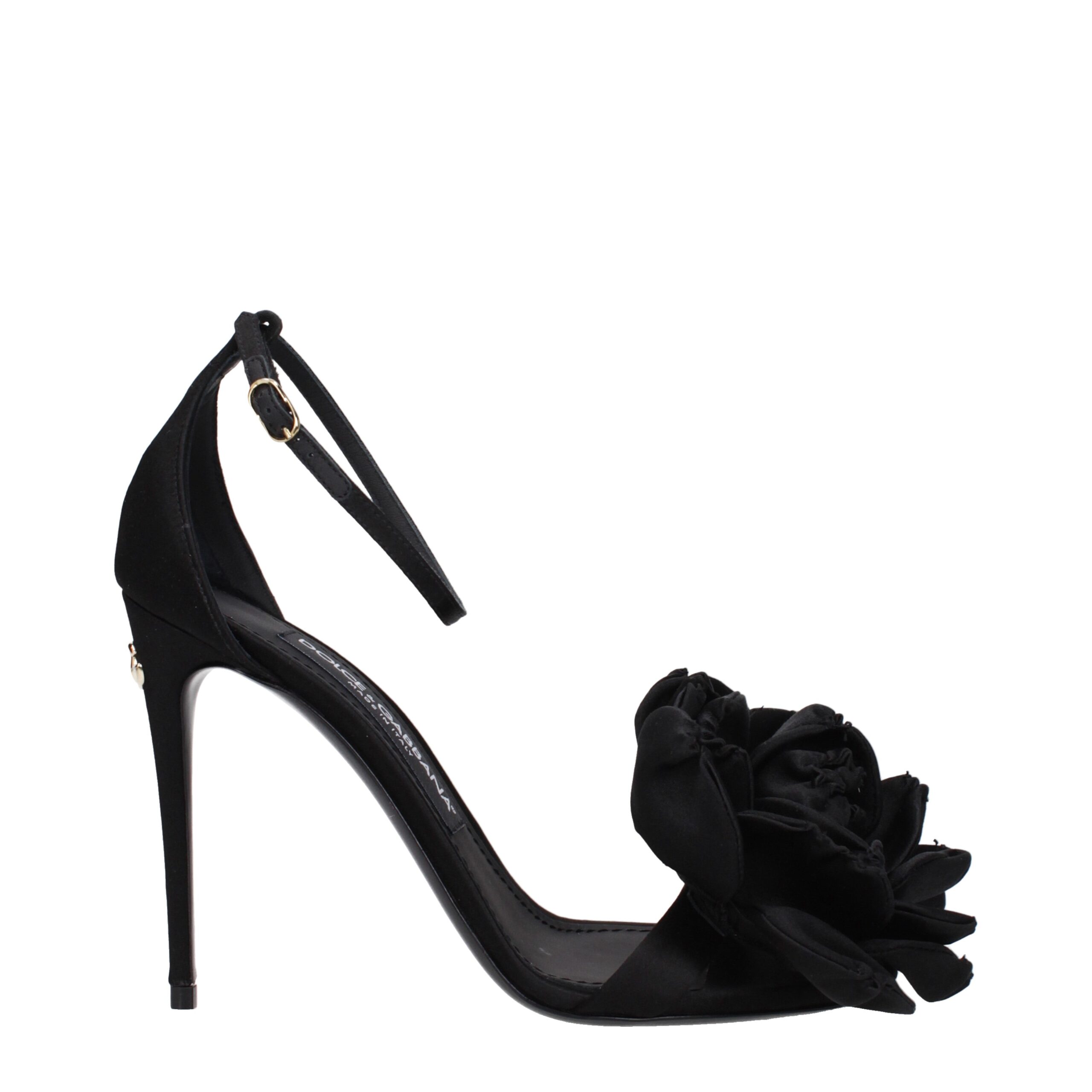 Black Satin Stiletto Heel Sandals