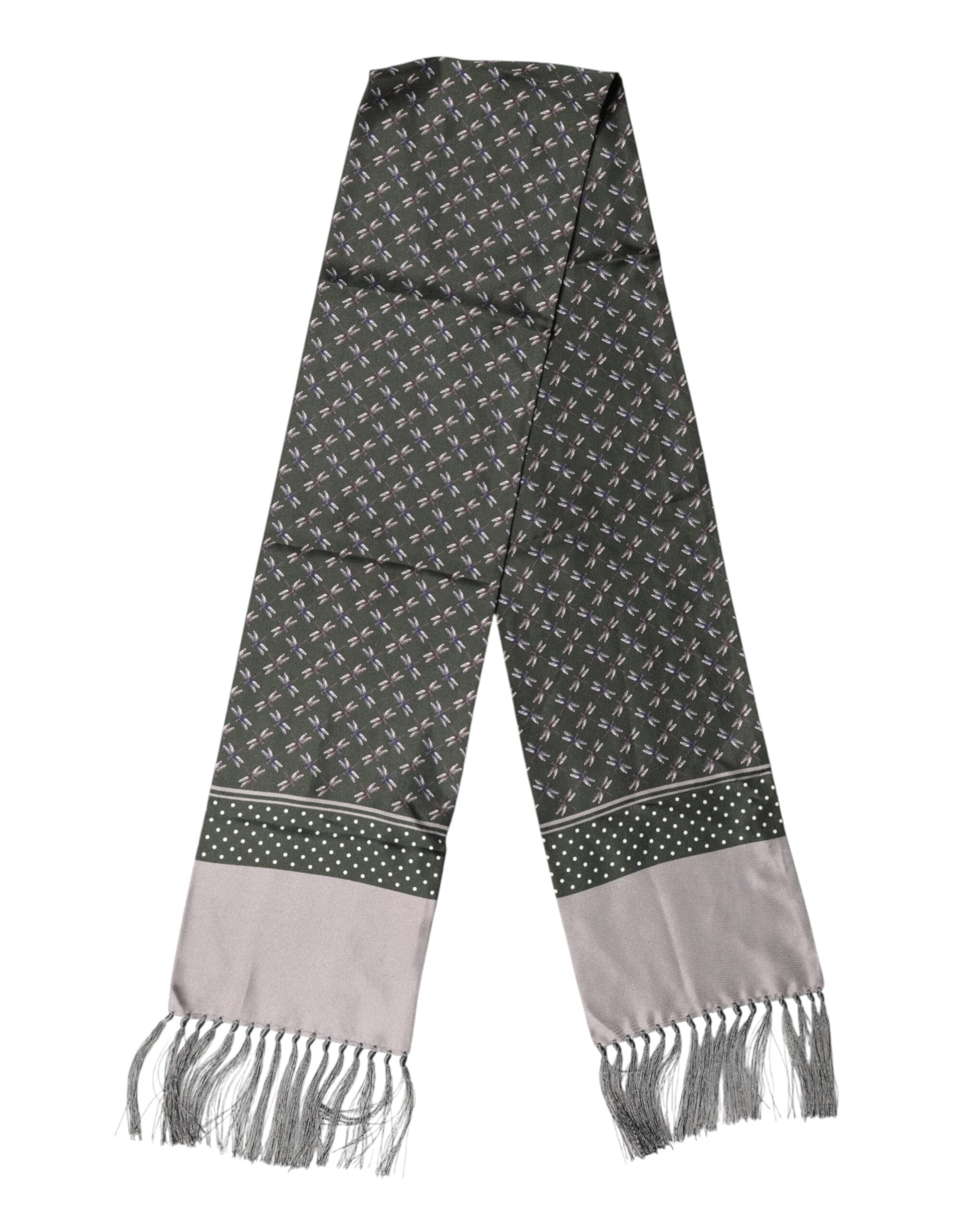 Gray Patterned Fringes Neck Foulard Scarf