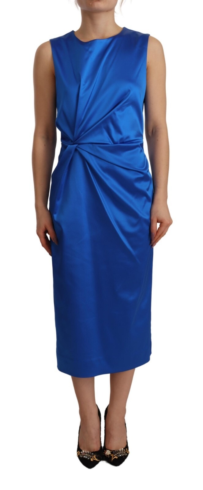 Acetate Royal Blue Roundneck Sleeveless Sheath Midi Dress