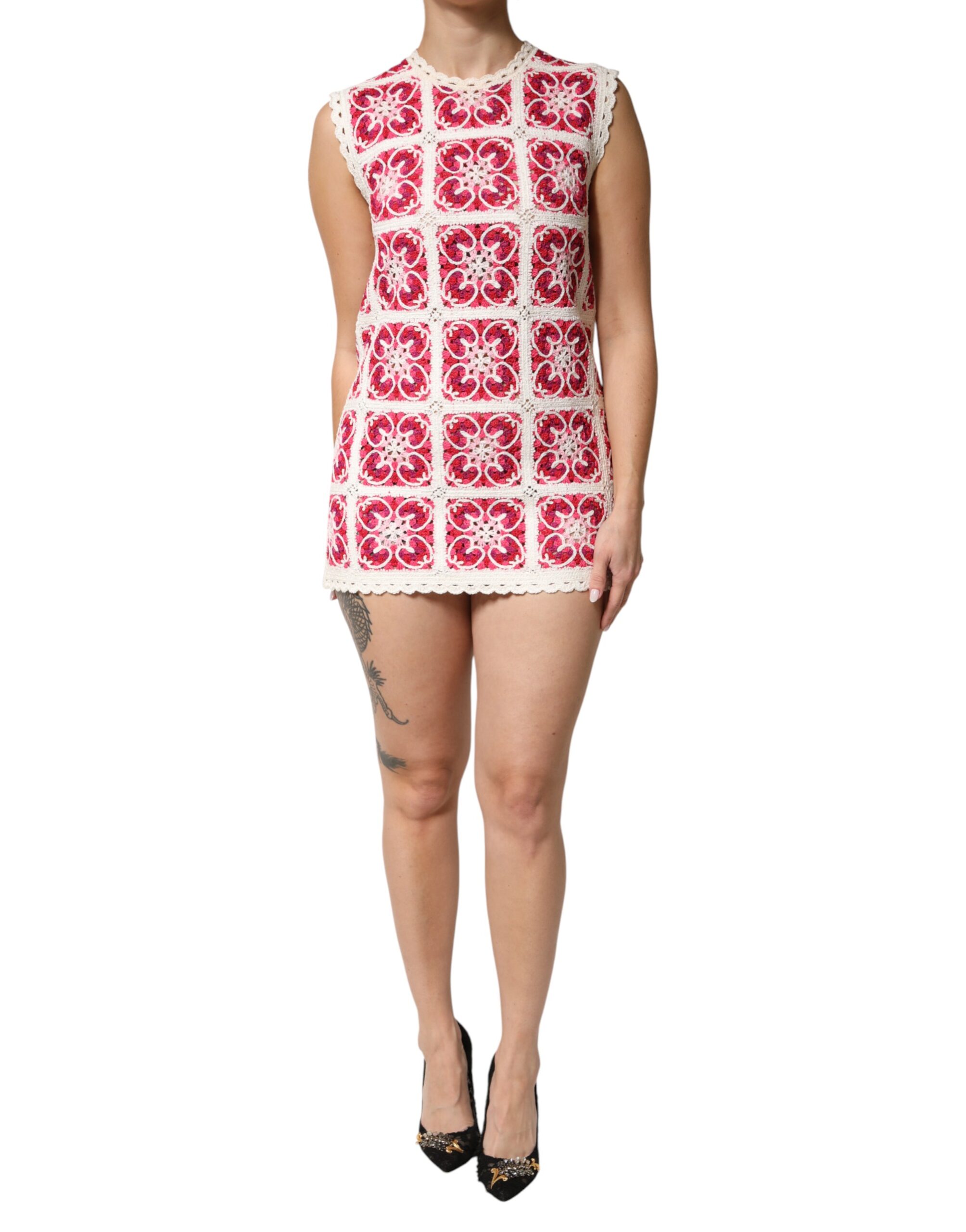 Multicolor Brick Stitched Crochet Mini Dress