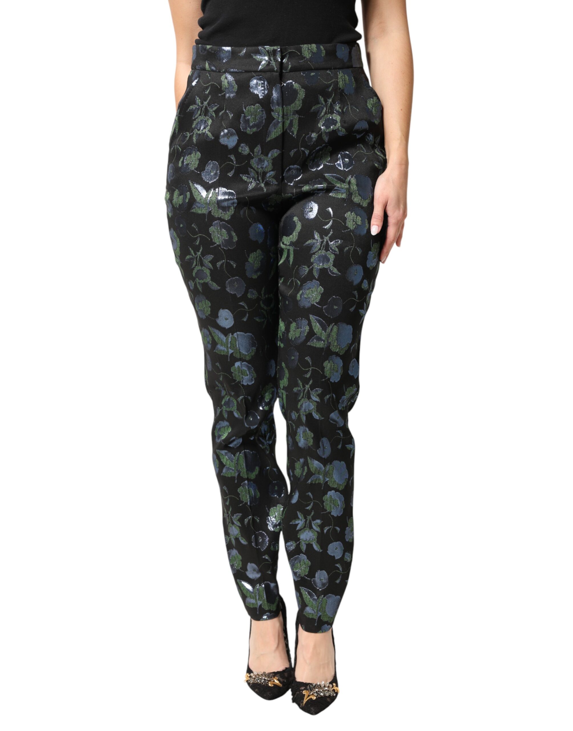 BlueGreen Floral Metallic Slim Trouser Pants