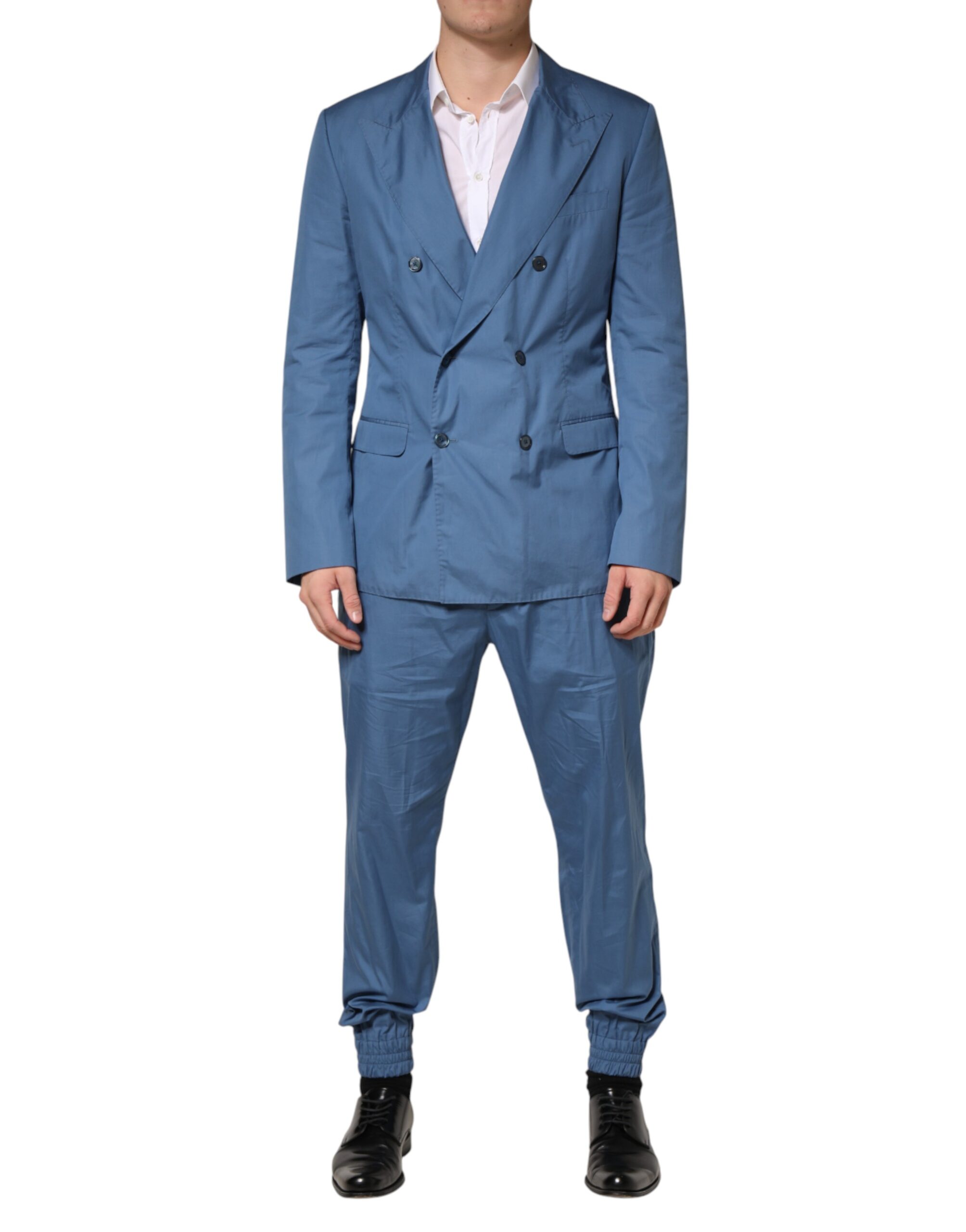 Blue Cotton Double Breasted 2 Piece  Suit
