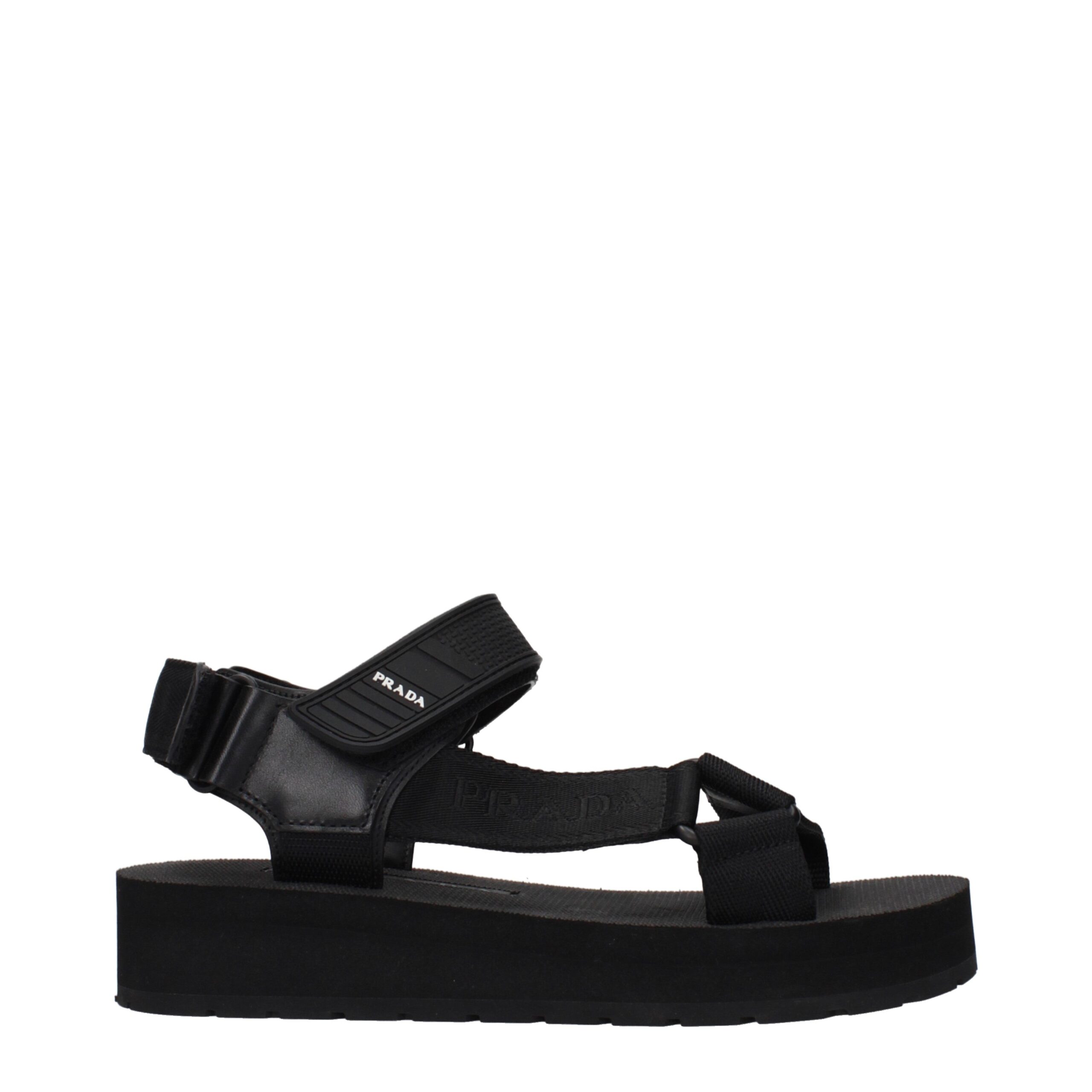 Black Fabric Flat Sandals
