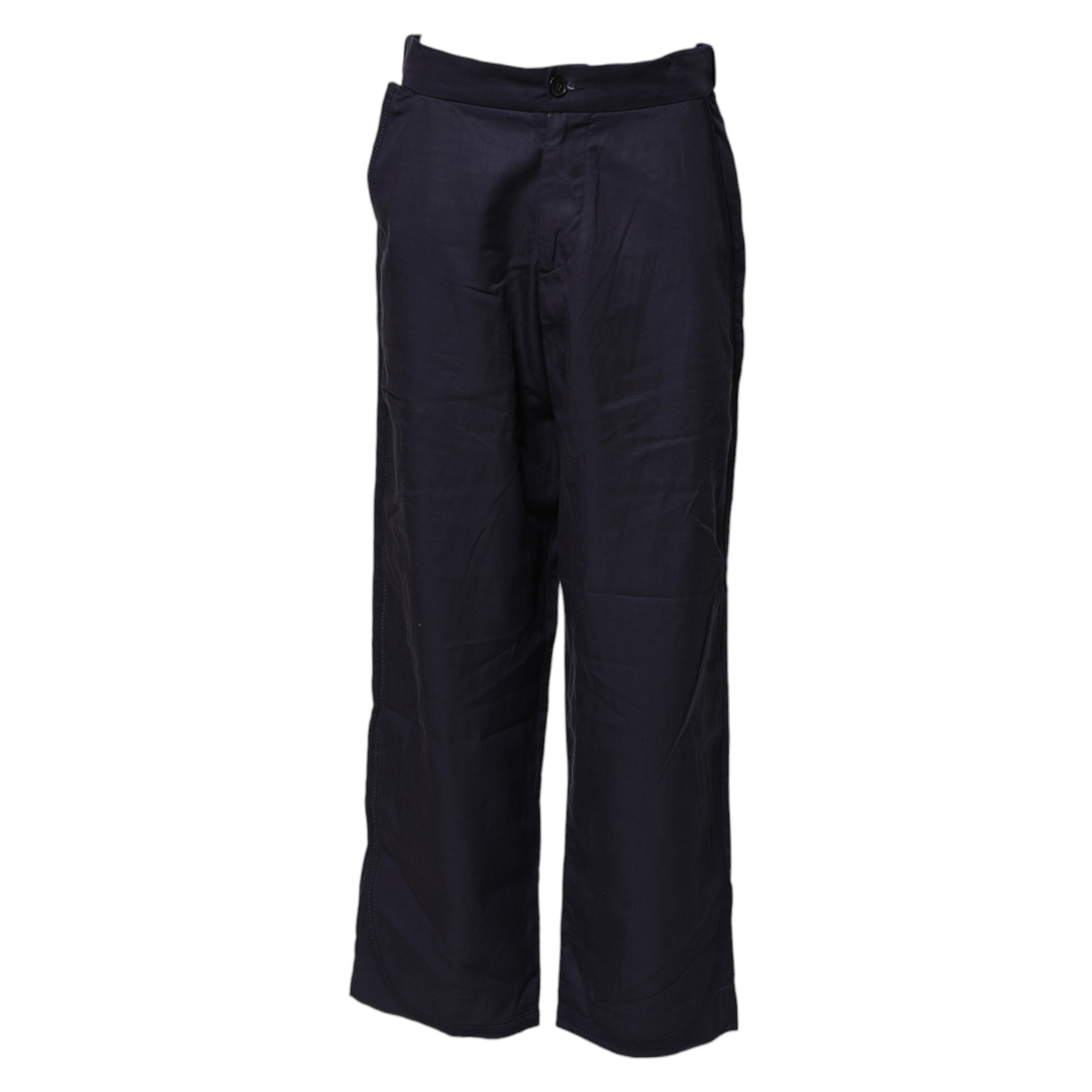 Navy Blue Straight High Waist Chino Casual Trouser Pants