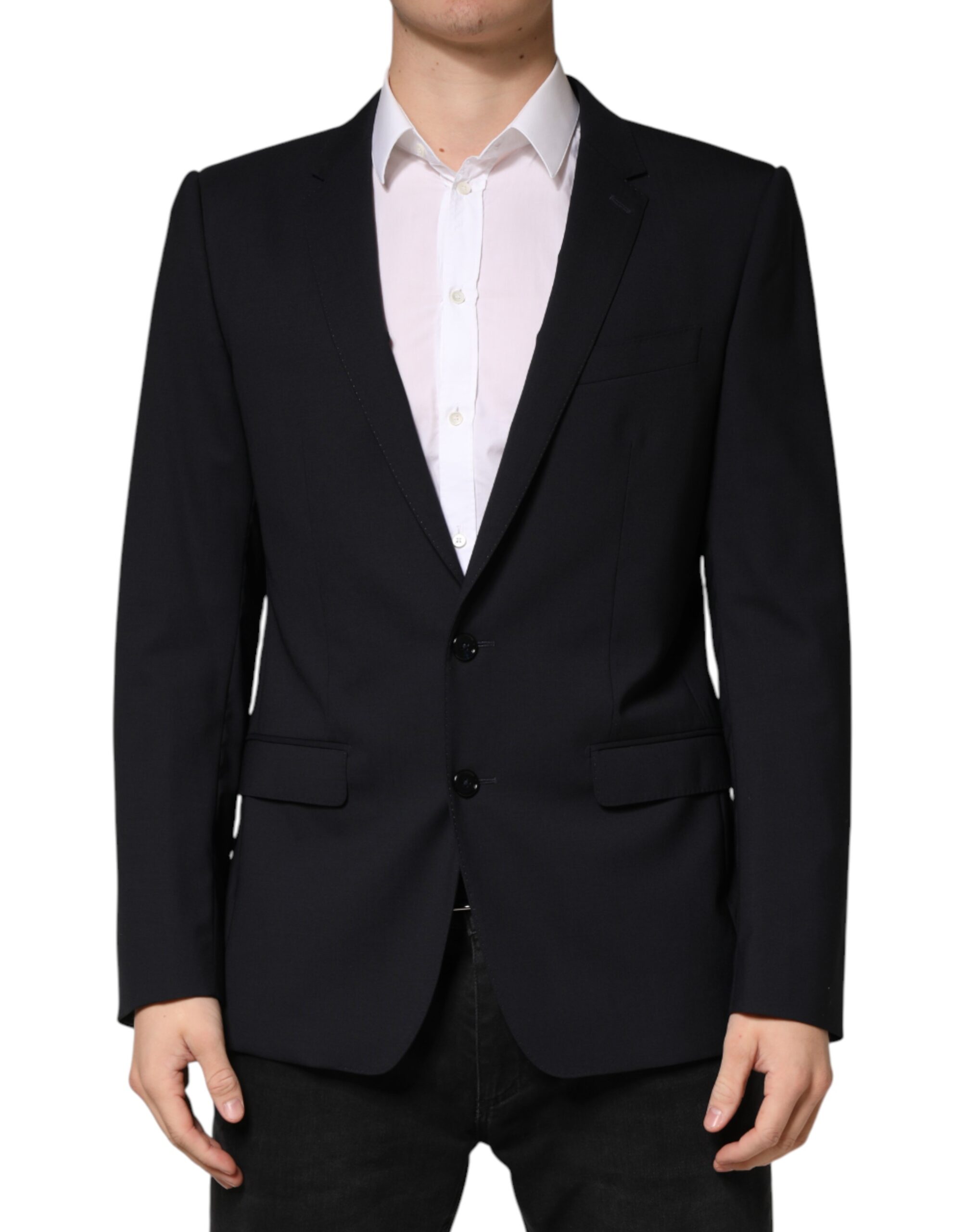 Black Wool Single Breasted 2 Button Blazer
