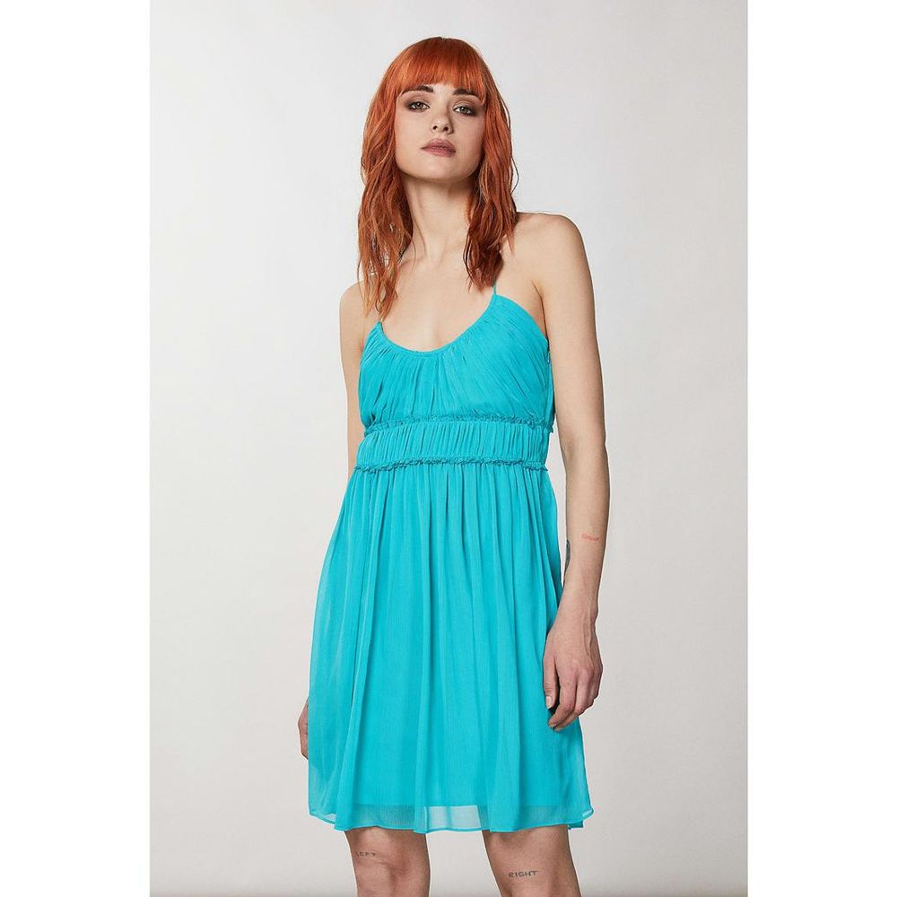 Turquoise Polyester Casual Dress - Thumbnail 2