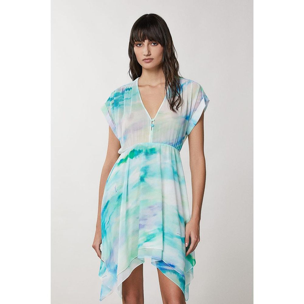 Turquoise Polyester Casual Dress - Thumbnail 2